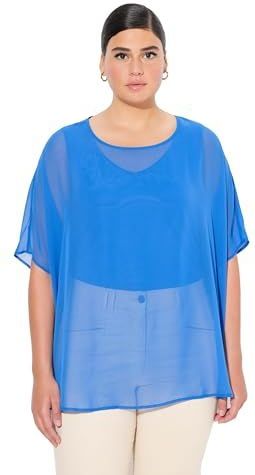 Ulla Popken - Blouseshirt - Hemelsblauw - Wijde Pasvorm - Halve Mouw