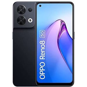 OPPO Reno8 Smartphone, MediaTek Dimensity 1300 5G, 6.4 inch 90Hz AMOLED-scherm, 50MP+8MP+2MP achteruitrijcamera, 32MP camera aan de voorkant, RAM 8GB + ROM 256GB, 4500mAh 80W Supervooc, Shimmer Zwart