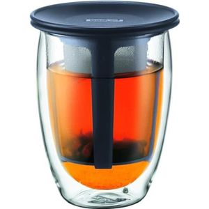 Bodum Tea For One Theeglas met kunststof filter, dubbelwandig, geïsoleerd, 0,35 liter, zwart
