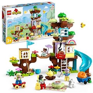 LEGO DUPLO 3in1 Boomhut, Educatief Speelgoed voor 3 Plus Jaar Oude Peuters, Meisjes & Jongens met 4 Familiefiguren, Dieren, Stenen en een Glijbaan, Leerzaam Cadeau 10993