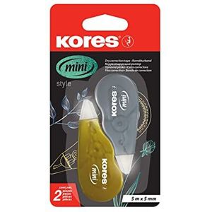 Kores - Mini metallic stijl: muiscorrectie tape roller voor studenten en volwassenen, no-peeling witte out tape met ergonomische vorm, school- en kantoorbenodigdheden, 5 m x 4,2 mm, verpakking van 2