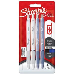 Sharpie S-Gel | Gelpennen | Medium Point (0,7mm) | Frost Blue & White Pearl Barrels | Zwarte & Blauwe Inkt | 4 Count