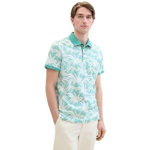 TOM TAILOR Basic poloshirt voor heren met zomerse allover-print, 35413 - Turquoise White Leaf Design, XXL