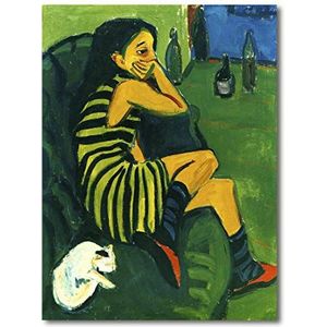 Decoratief schilderij: koe op bank groen met kat - Ernst Ludwig kersenhout 62 x 84 cm. Direct printen