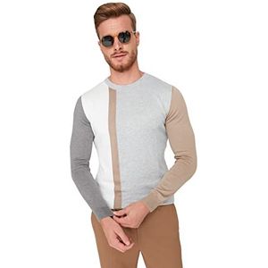 Trendyol Heren Man Regular Fit Basic Crew Neck Knitwear Sweater Sweatshirt, Grijs, L