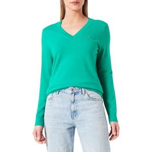 Tommy Hilfiger Dames CO Jersey Stitch V-NK Sweater Olympic Groen XS, Olympisch Groen, XS
