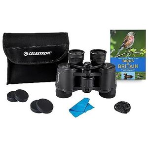 Celestron 73151 LandScout 7x35 mm Waterwerend starterspakket voor vogelaars - Verrekijker met rubber grip met gecoate lens en K9 optisch glas, met gids Birds of Britain and Northern Europe, Zwart