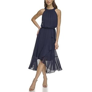 Jessica Howard Women's Halter Neck Sleeveless Midi Chiffon Dress-Wedding Guest Cocktail Gown, Navy, 14