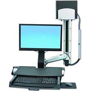 Ergotron StyleView Sit-Stand Combo-systeem tot 61 cm met Worksurface en Medium Silver CPU Holder