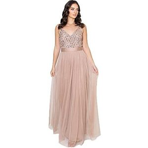 Maya Deluxe Maya Mouwloze Streep Versierde Maxi Jurk Prom, Taupe Blush, 16