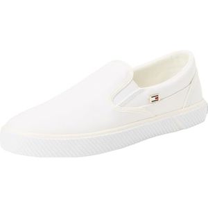 Tommy Hilfiger Dames Vulc Canvas Slip-ON Sneaker gevulkaniseerd, wit, 7 UK, Wit, 41 EU