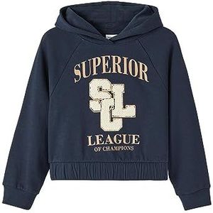 NAME IT Girl's NKFRILKO LS Short Loose Sweat WH BRU Sweatshirt, Dark Sapphire, 116