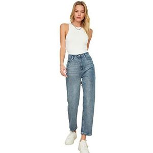 Trendyol Dames blauwe hoge taille rechte jeans, Blauw, 68
