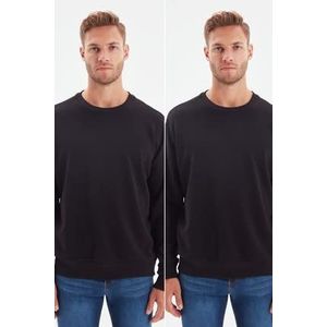 Trendyol Heren ronde hals effen regular sweatshirt (Pack van 2), Zwart, S