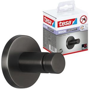 tesa MOON Handdoekhaak van Geborsteld Grafiet - Zelfklevende Handdoekhaak Gemaakt van PVD-gecoat Metaal - Zonder Boren, incl. Kleefoplossing - 37 mm x 37 mm x 36 mm