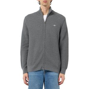 GANT Zippet TEXTURED COTTON CARDIGAN, dark grey melange, L