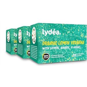 Lydea biologische kruidenthee, citroenverbena met citroen, gember en kruiden, 60 piramides, 3 stuks [3 x 20 piramides]
