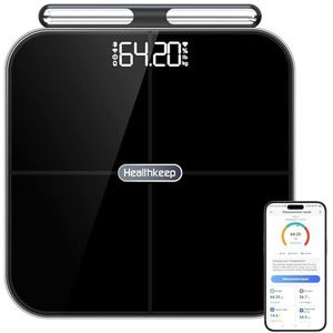 Personenweegschaal, impedantiemeter, Healthkeep verbonden weegschaal wifi en Bluetooth met 8 zeer nauwkeurige elektroden, 46 lichaamsgegevens voor app, inclusief Andriod en iOS, capaciteit 180 kg/400