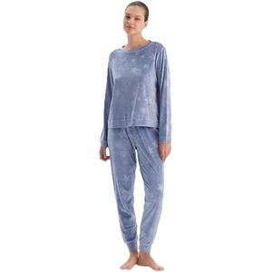 Dagi Dames Blue Emboss Star Printed T-Shirt Broek Pyjama Set, L, blauw, L