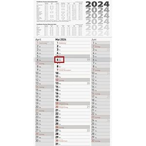 BRUNNEN 3-maandenkalender 2024 1 vel = 3 maanden 30 x 55,5 cm, eendelig fond: grijs