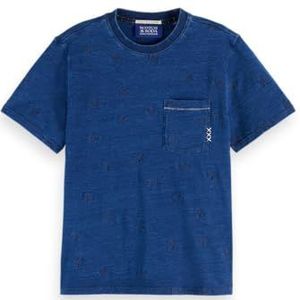Scotch & Soda Washed Indigo Regular Fit Embroidery T-shirt Met Korte Mouwen