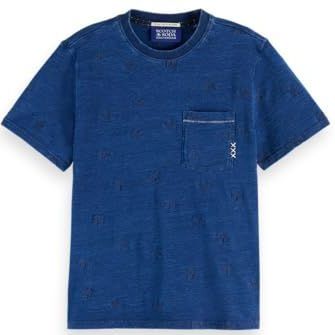 Scotch & Soda Washed Indigo Regular Fit Embroidery T-shirt Met Korte Mouwen
