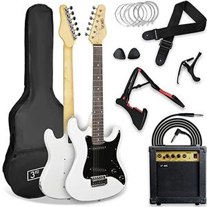 3rd Avenue XF 3/4 formaat elektrische gitaar, ultieme kit met 10W versterker, kabel, statief, gigbag, gitaarband, reservesnaren, plectrums, capo - wit
