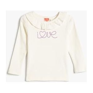 Koton Babygirls Ruffle Detail Ronde Hals Lange Mouwen Geribbeld Katoenen T-shirt, ecru(010), 9-12 Maanden