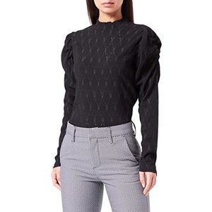 SIRUP COPENHAGEN Dames Black Pointelle Pofsleeve Pullover Sweater, medium