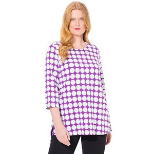 Ulla Popken Dames grote maten plus size shirt, stippen, A-lijn, ronde hals, 3/4-mouw, pima katoen, braambes, 46-48