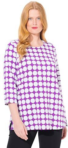 Ulla Popken - Shirt - Orchidee/Wit - T-shirt - Driekwart Mouw - Normale Pasvorm