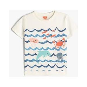 Koton Babyboys T-shirt met ronde hals en korte mouwen, ecru(010), 12-18 Maanden