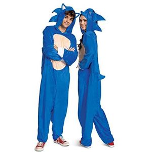 DISGUISE Officieel Sonic kostuum voor volwassenen - gemaakt van superzacht materiaal - egel-onesie voor Kerstmis, Halloween kostuum voor volwassenen, verkleedoutfit, maat XL