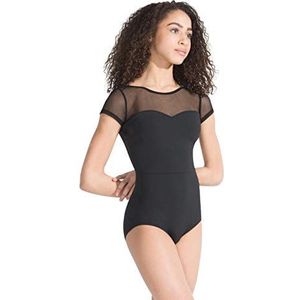 Capezio Ca1Ev 126 meryl Mesh Yoke Korte Mouw Turnpakje meryl Lycra - Zwart, Large