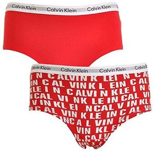 Calvin Klein Meisjes, 2 stuks, hipster, 2 stuks, shorty met stretch, Rood (Princess Red Pr/Princess Red 600), 116/122 cm (Fabrikant maat:6-7)