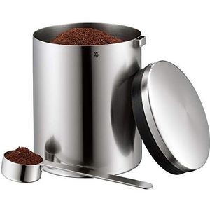 WMF Kult thee- koffieblik voor 500 g, roestvrijstalen doos met maatlepel, Cromargan roestvrij staal gematteerd, voor koffiepoeder en koffiebonen, vaatwasmachinebestendig