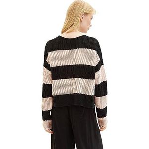 TOM TAILOR Denim Dames cropped relaxed pullover, 32458-Rose Black Colorblock Stripe, XL