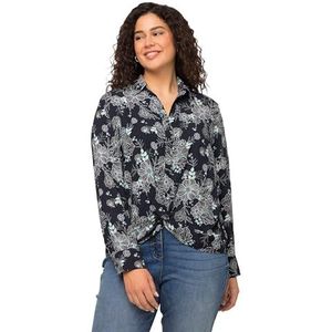 Ulla Popken Hemdblouse voor dames, met print, marineblauw, 50-52