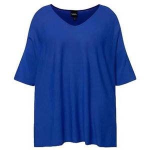 Ulla Popken, Dames, grote maten, truien, oversized, V-hals, halflange mouwen, blauw, 54/56 NL