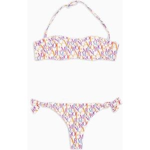 EMPORIO ARMANI Vrouw Logomania Bandeau Bikini Wit S, Bianco/Logo Multicol, S