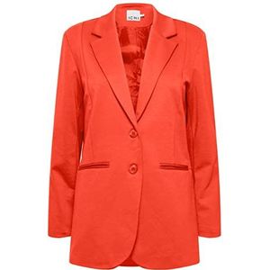 ICHI IHKATE SUS oversized BL damesblazer, lange blazer met knopen, stretch en reverskraag, 171664/Poppy Red, L