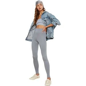 Trendyol Gray High Waist Basic gebreide legging voor dames, Grijs, L