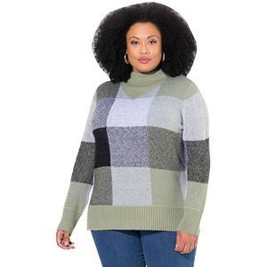 Ulla Popken Grote maten grote maten grote maten truien ruitpatroon opstaande kraag lange mouwen, grijs-groen, 42/44 NL
