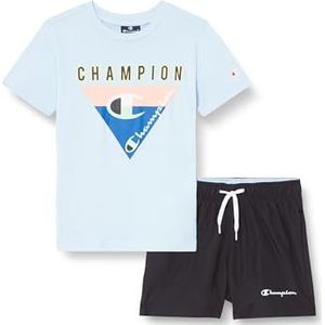 Champion Legacy Back to the Beach B - Graphic Pastel Crewneck T-shirt & WR Shorts compleet, lichtblauw/zwart, 3-4 jaar kinderen en jongeren SS24, lichtblauw/zwart, 3-4 Jaar