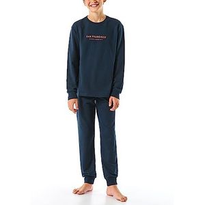 Schiesser Jongenspyjama set pyjama warme kwaliteit badstof - fleece - interlock - maat 140 tot 176, Nachtblauw_179996, 140 cm