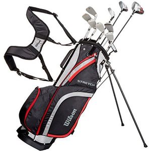 Wilson Complete set voor beginners, 10 golfclubs met draagtas, voor heren, linkshandig, stretch XL, zwart/grijs/rood, WGG157550