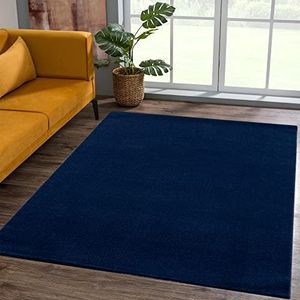 SANAT Laagpolig tapijt voor de woonkamer, effen moderne tapijten voor de slaapkamer, werkkamer, kantoor, hal, kinderkamer en keuken, marineblauw, 120 x 170 cm