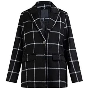 baradello Dames lange blazer van wolmix 31023825-BA01, geruit zwart wit, XL, Meerkleurig, XL