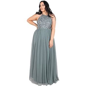 Maya Deluxe Maxi-jurk voor dames, bruidsmeisje, halterjurk, pailletten, versierd, eindexamenfeest, bruiloft, Misty Groen, 36