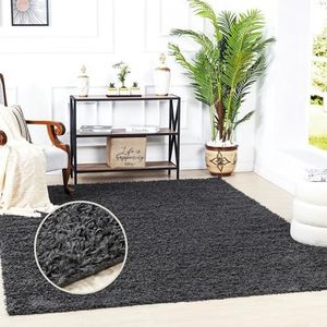 Surya Home pluizig tapijt, shaggy tapijt voor woonkamer, slaapkamer, eetkamer, Berber abstract langpolig tapijt, wit pluizig - groot tapijt 120 x 170 cm, donkergrijs